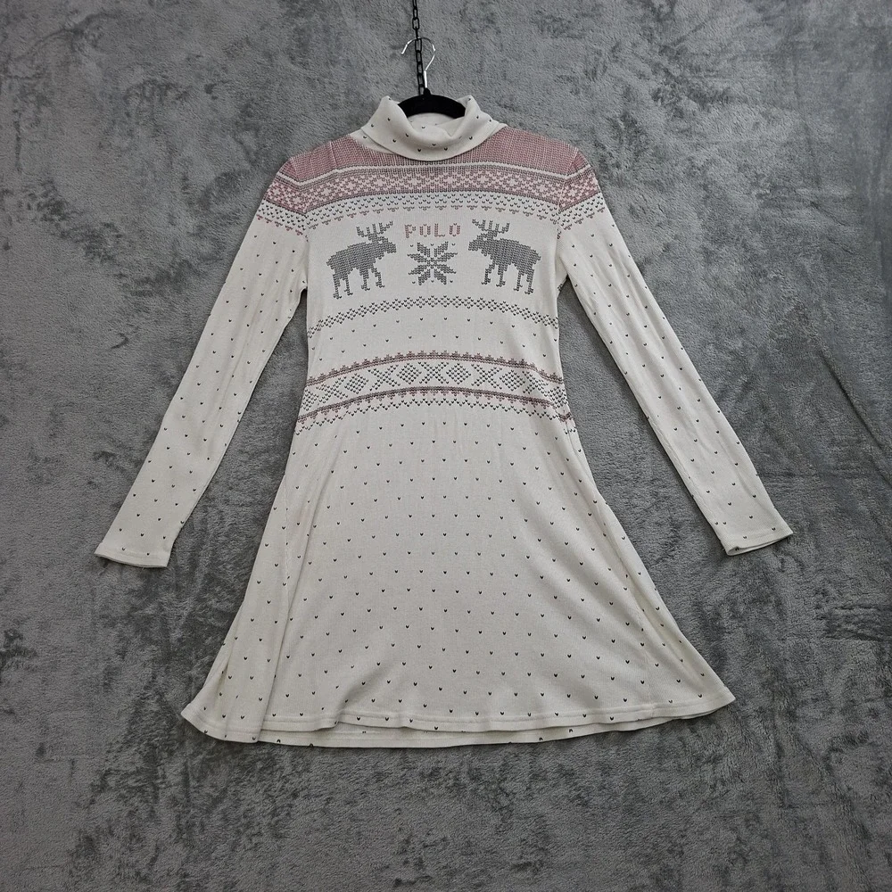 Polo Ralph Lauren Big Girls Dress L Fair Isle Look Modal Roll Neck Logo